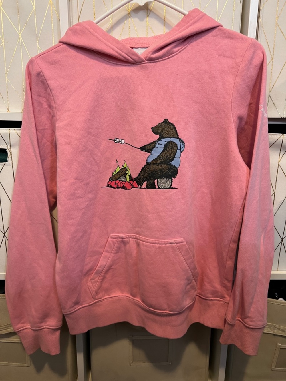 Kids Pink Bear Camp Hoodie with Graphic
